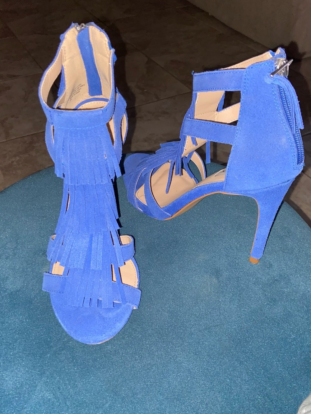 Steve Madden Cobalt Suede Fringe Stiletto Sandals